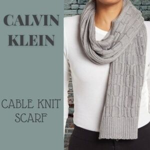 CALVIN KLEIN 73”L x 11.5”W Super Soft Grey Cable Knit Neck Scarf/Wrap NWT